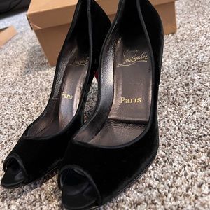 Christian Louboutin Velvet Peep Toe Sparkly Heels